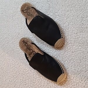 Sam Edelman Black Leather Espadrille Mules Size 8